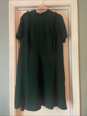 Eloquii Dark Green Ruffle-Trim Mini Dress